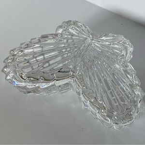 Vintage Glass Butterfly Trinket Dish Clear Cut Jewelry Holder Container Chrystal